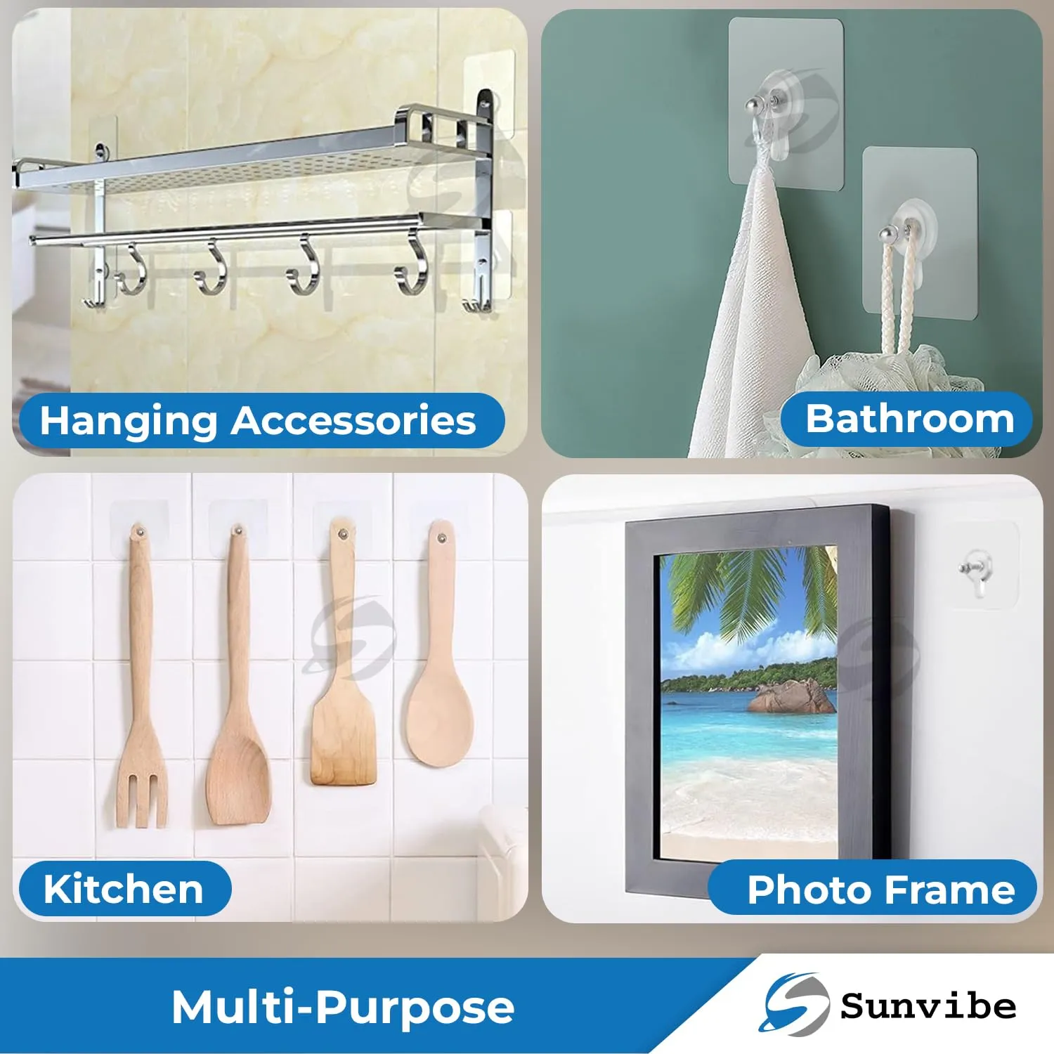 Adhesive Nail Wall Hooks for Hanging Kitchen Household and Bathroom Accessories (Pack of 10)