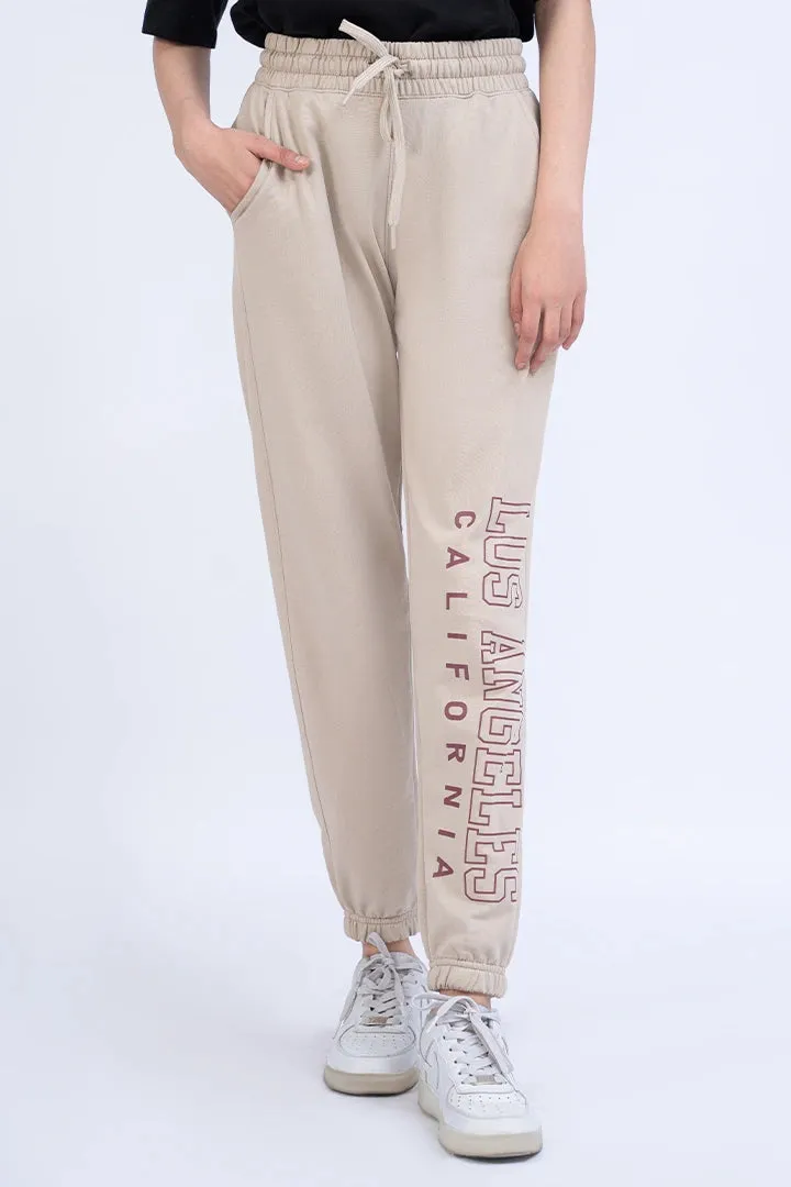 Beige Script Jogger Pants