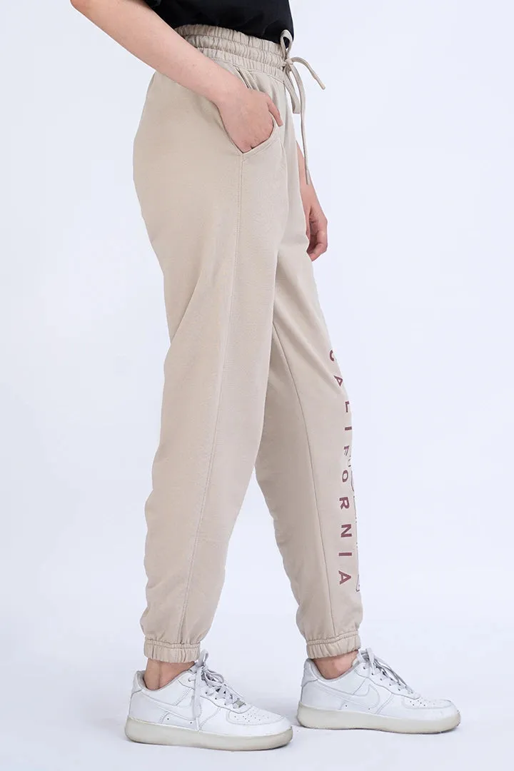 Beige Script Jogger Pants
