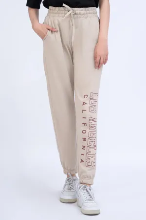 Beige Script Jogger Pants