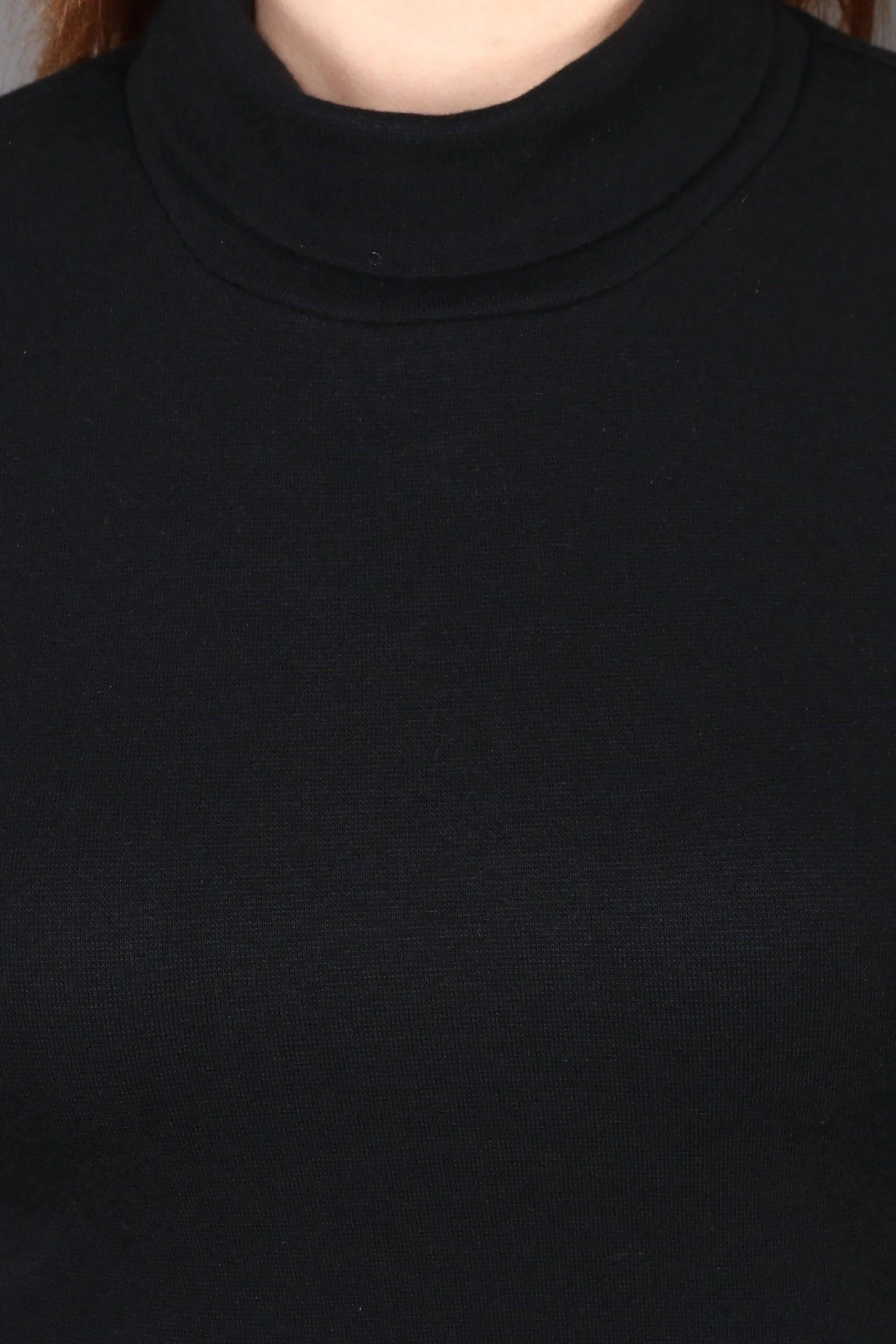 Black Solid High Neck Top with Long Sleeves