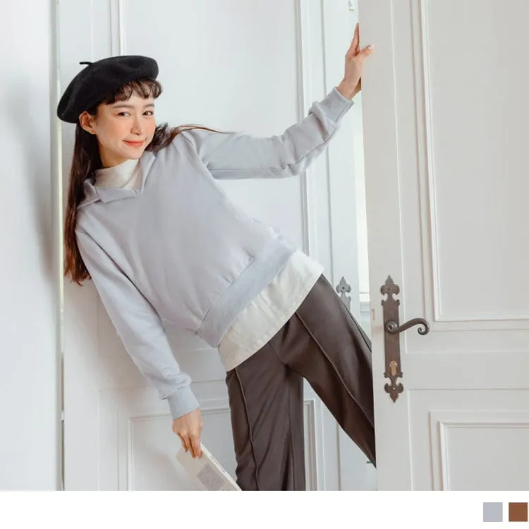 DROP SHOULDER LONG SLEEVE CROP HALF TUNIC TOPS