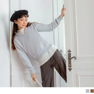 DROP SHOULDER LONG SLEEVE CROP HALF TUNIC TOPS