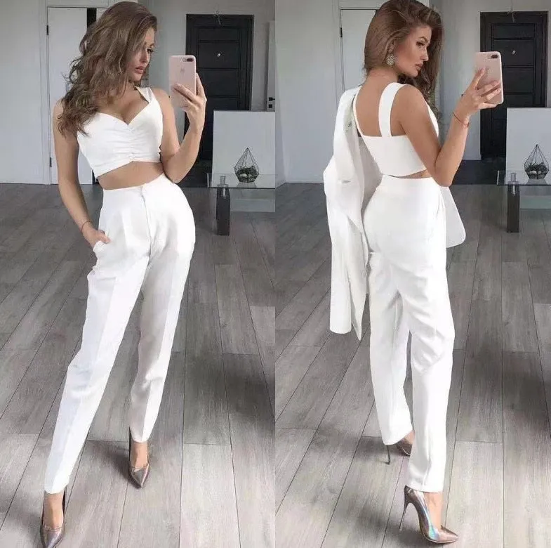 Elegant OL Office Ladies Suits Pants 3PCS Breathable Turndown Collar Women Jacket Dress Suits Slim Jacket vest  Pants Suit Set