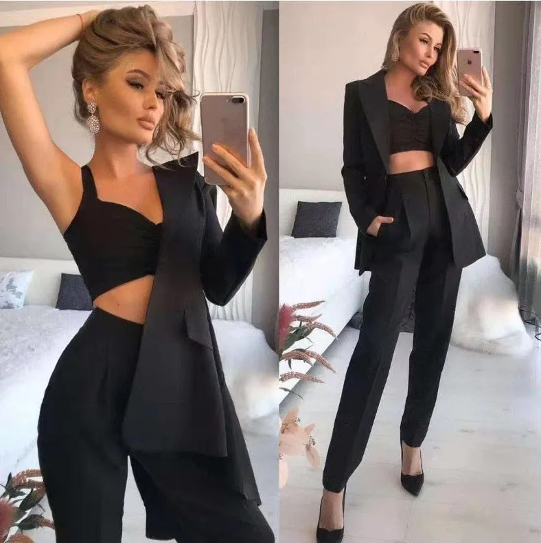 Elegant OL Office Ladies Suits Pants 3PCS Breathable Turndown Collar Women Jacket Dress Suits Slim Jacket vest  Pants Suit Set