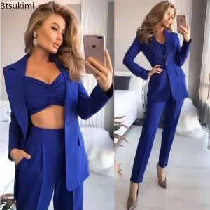 Elegant OL Office Ladies Suits Pants 3PCS Breathable Turndown Collar Women Jacket Dress Suits Slim Jacket vest  Pants Suit Set