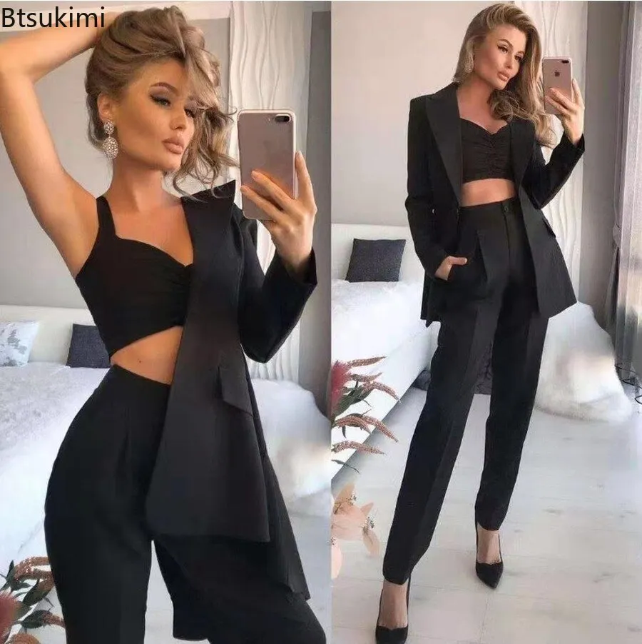Elegant OL Office Ladies Suits Pants 3PCS Breathable Turndown Collar Women Jacket Dress Suits Slim Jacket vest  Pants Suit Set
