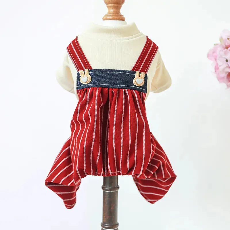 Elevate Your Pet's Style: Wine Red Striped Four-Legged Pants with High Waist Strap - Spring and Autumn Pet Apparel for Small to Medium Dogs