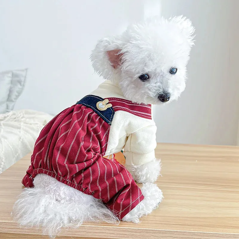 Elevate Your Pet's Style: Wine Red Striped Four-Legged Pants with High Waist Strap - Spring and Autumn Pet Apparel for Small to Medium Dogs