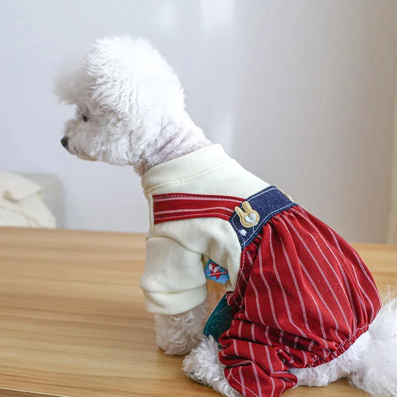 Elevate Your Pet's Style: Wine Red Striped Four-Legged Pants with High Waist Strap - Spring and Autumn Pet Apparel for Small to Medium Dogs