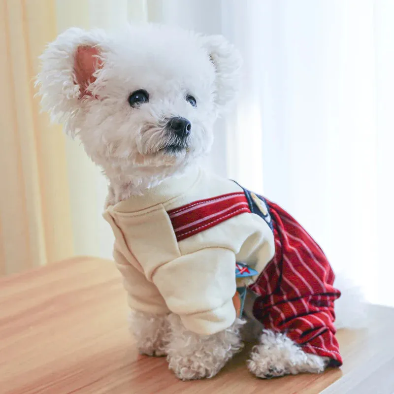 Elevate Your Pet's Style: Wine Red Striped Four-Legged Pants with High Waist Strap - Spring and Autumn Pet Apparel for Small to Medium Dogs