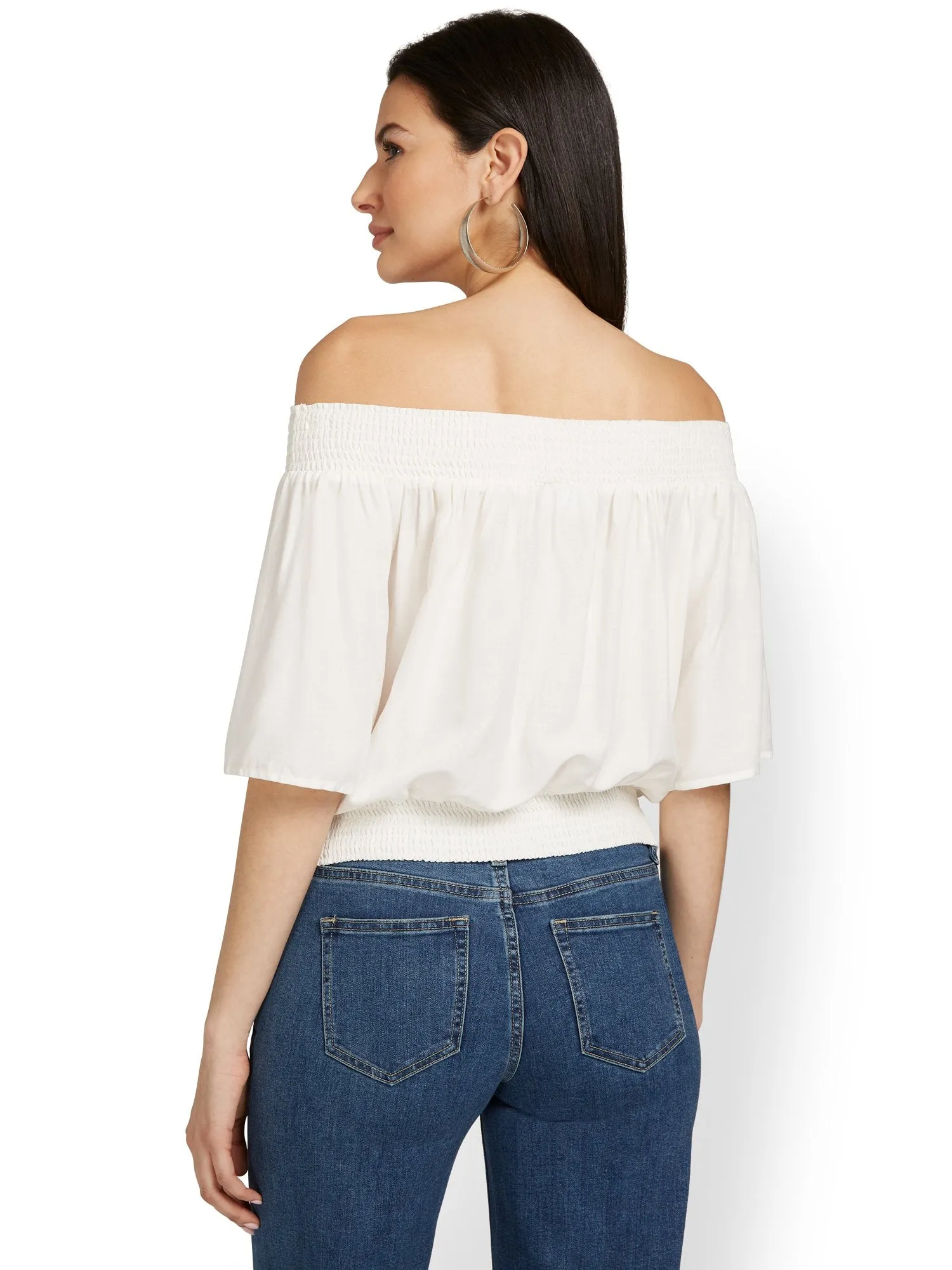 Floral-Embroidered Off-The-Shoulder Top