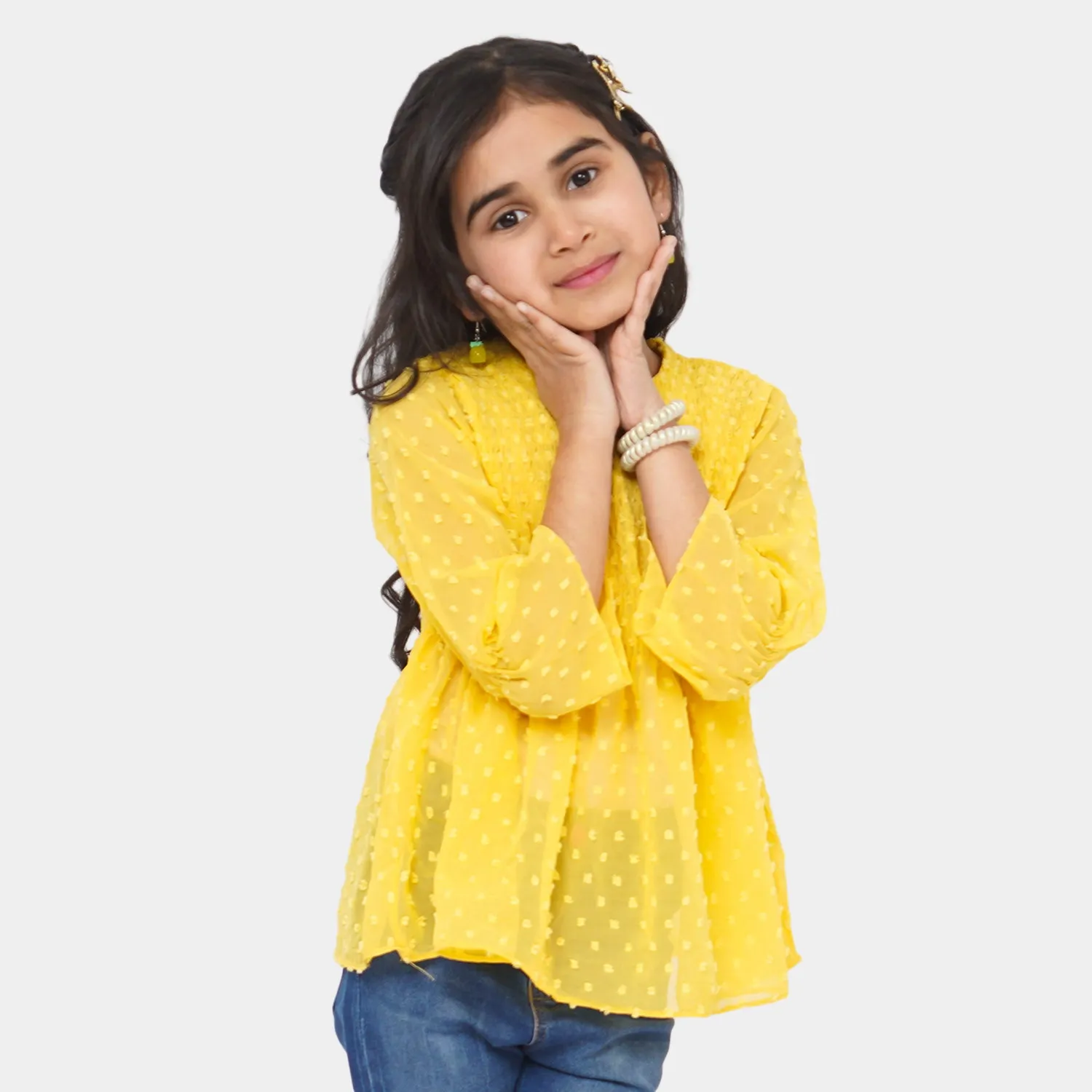 Girls Chiffon Casual Top Smoke - Yellow
