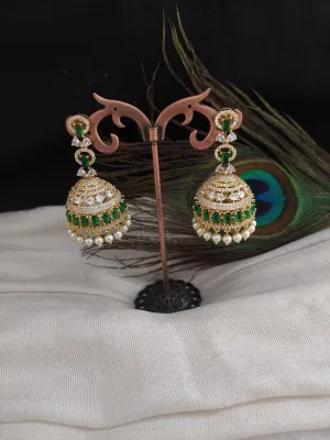 Gold Plated Jhumka With Zircon Stones with Pearl Drops