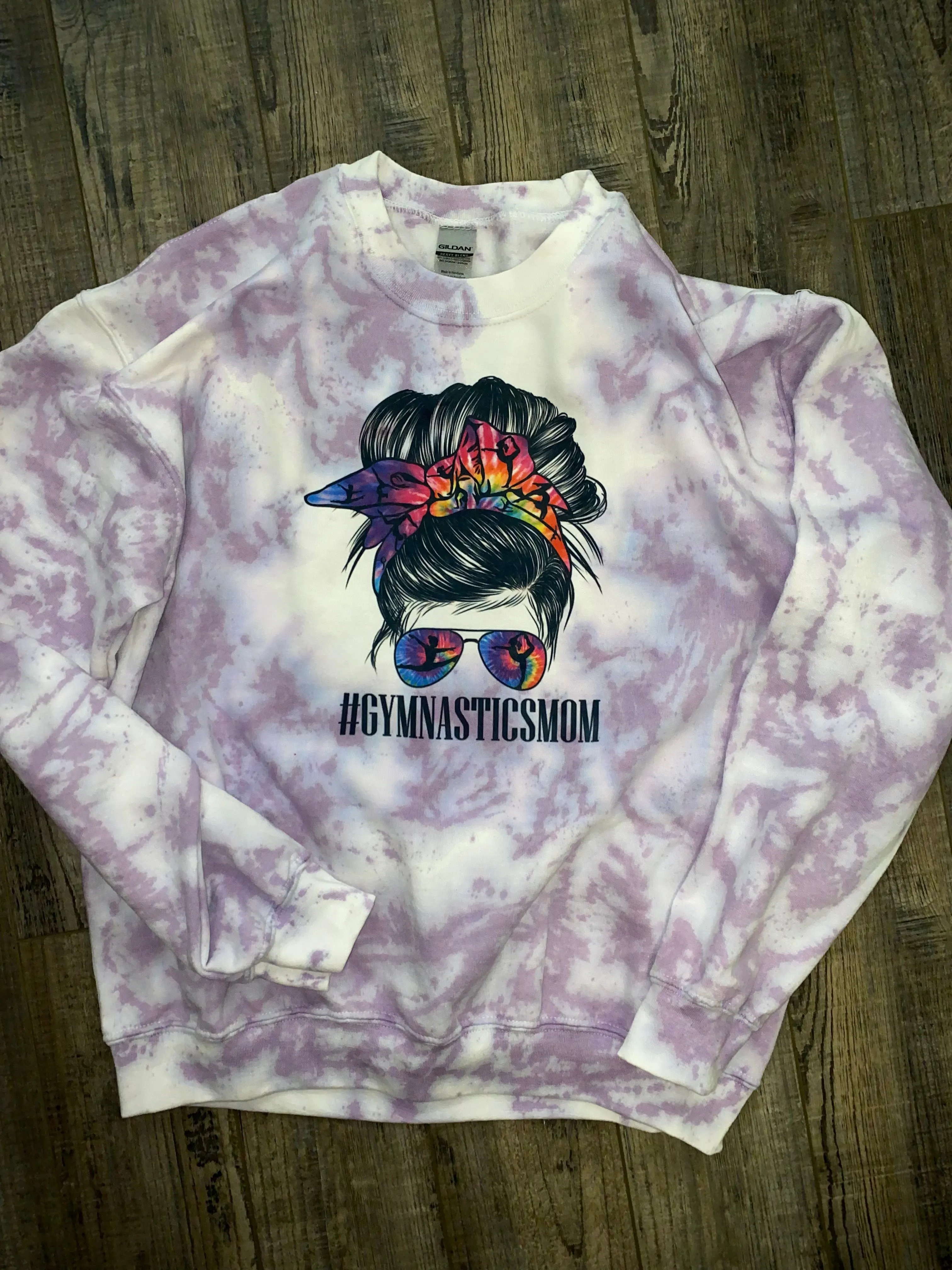 Gymnastics Mom Messy Bun dyed sweatshirt
