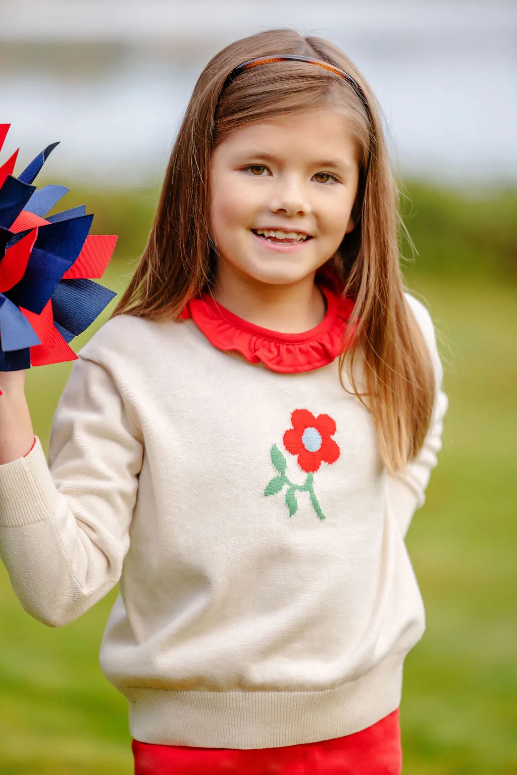 Isabelle's Intarsia Sweater - Sandy Springs Stone with Flower Intarsia