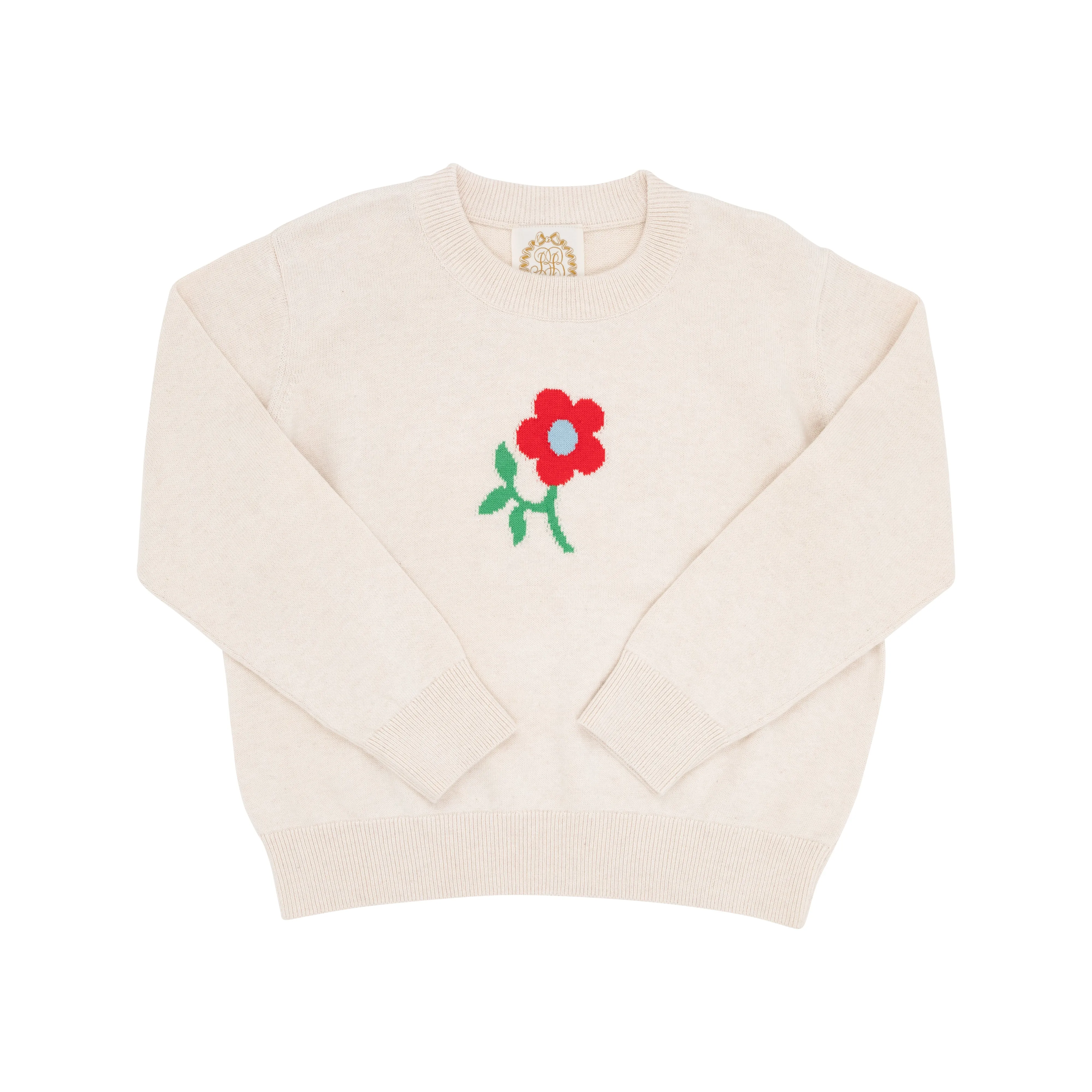 Isabelle's Intarsia Sweater - Sandy Springs Stone with Flower Intarsia