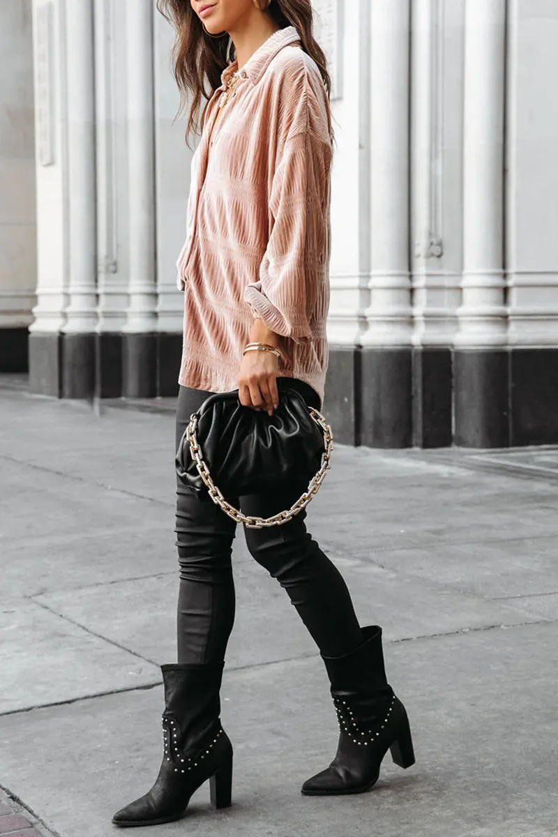 Ivyshape | Casual Solid Patchwork Turndown Collar Tops