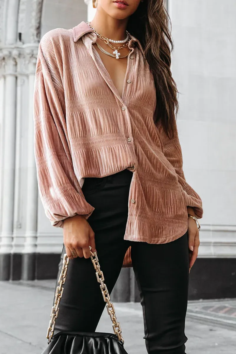Ivyshape | Casual Solid Patchwork Turndown Collar Tops