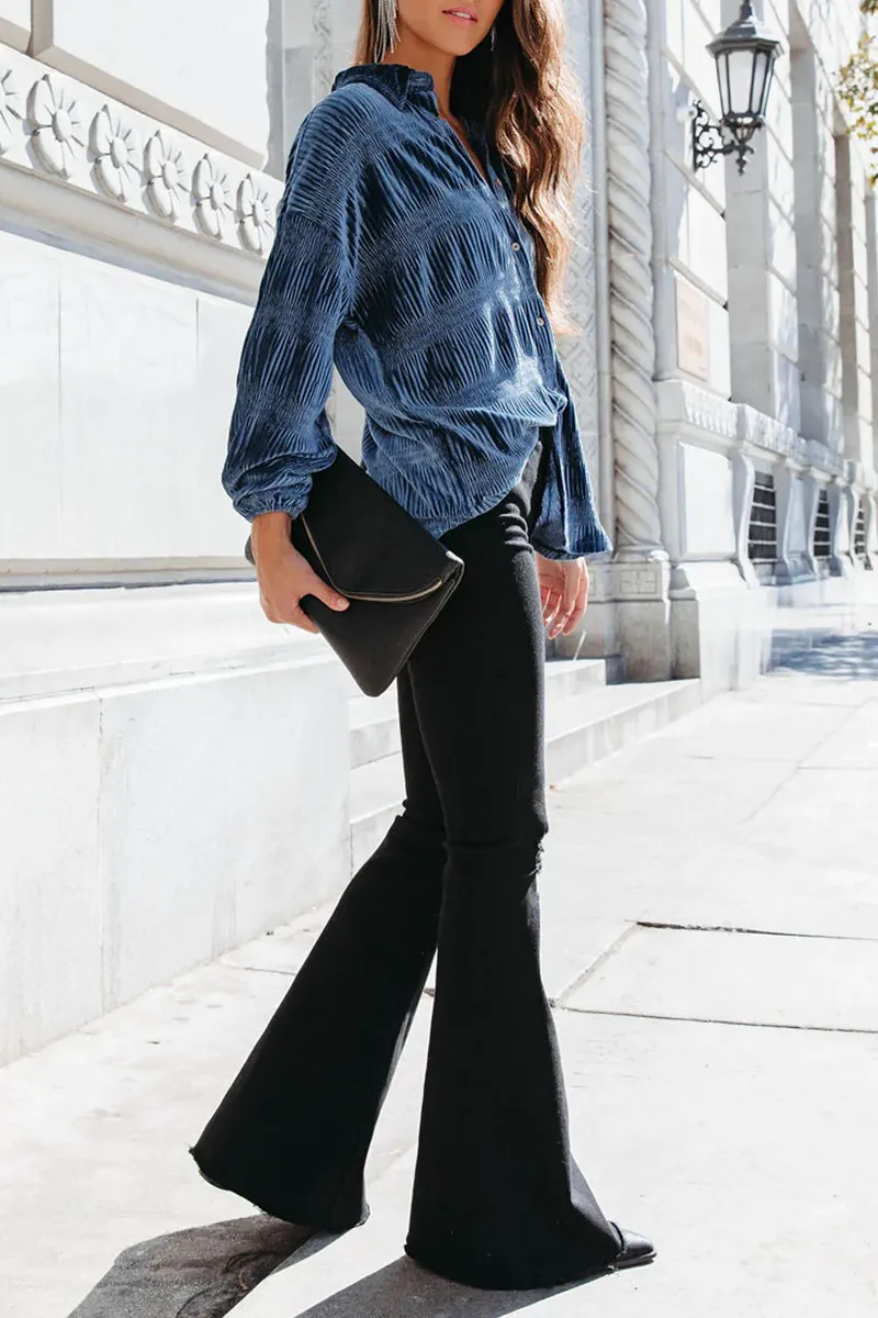 Ivyshape | Casual Solid Patchwork Turndown Collar Tops