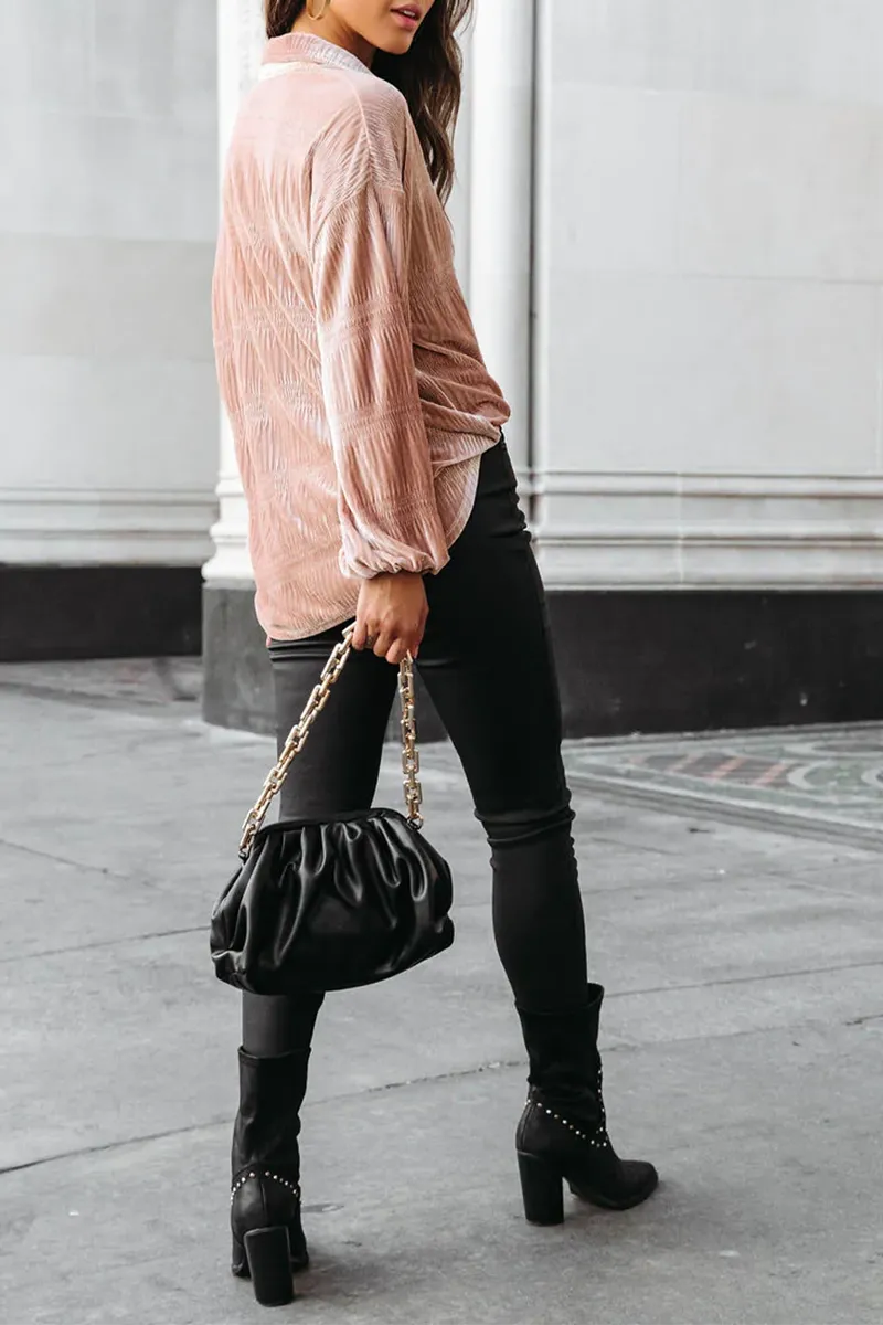 Ivyshape | Casual Solid Patchwork Turndown Collar Tops