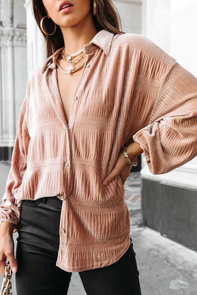 Ivyshape | Casual Solid Patchwork Turndown Collar Tops