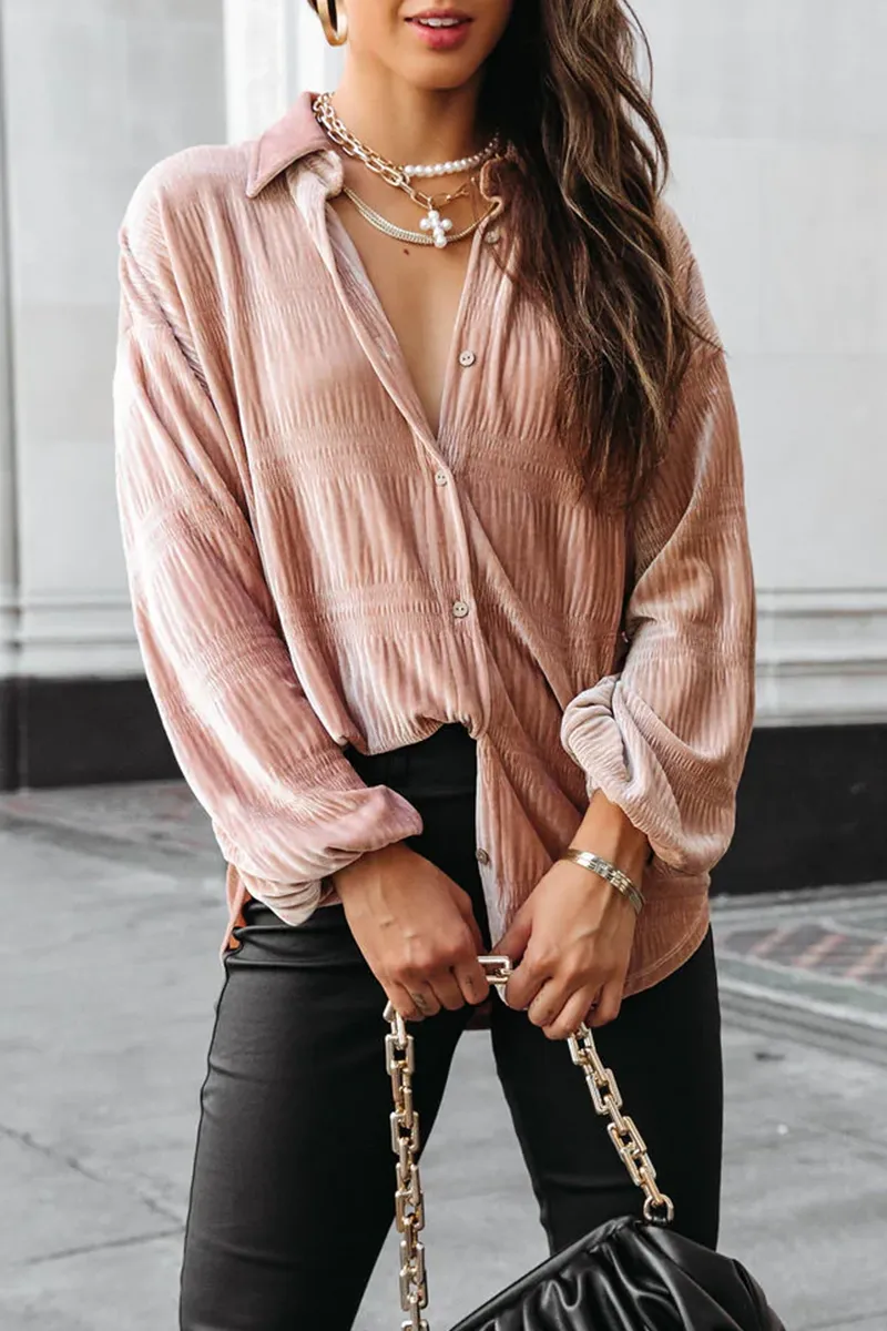 Ivyshape | Casual Solid Patchwork Turndown Collar Tops