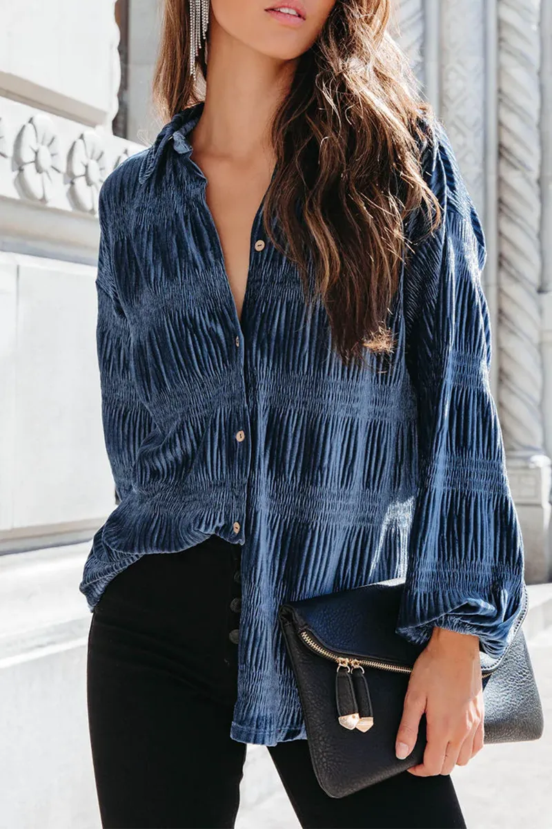 Ivyshape | Casual Solid Patchwork Turndown Collar Tops