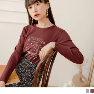 KITTY ROUND NECK ASYMMETRICAL RIB LONG SLEEVE TOPS