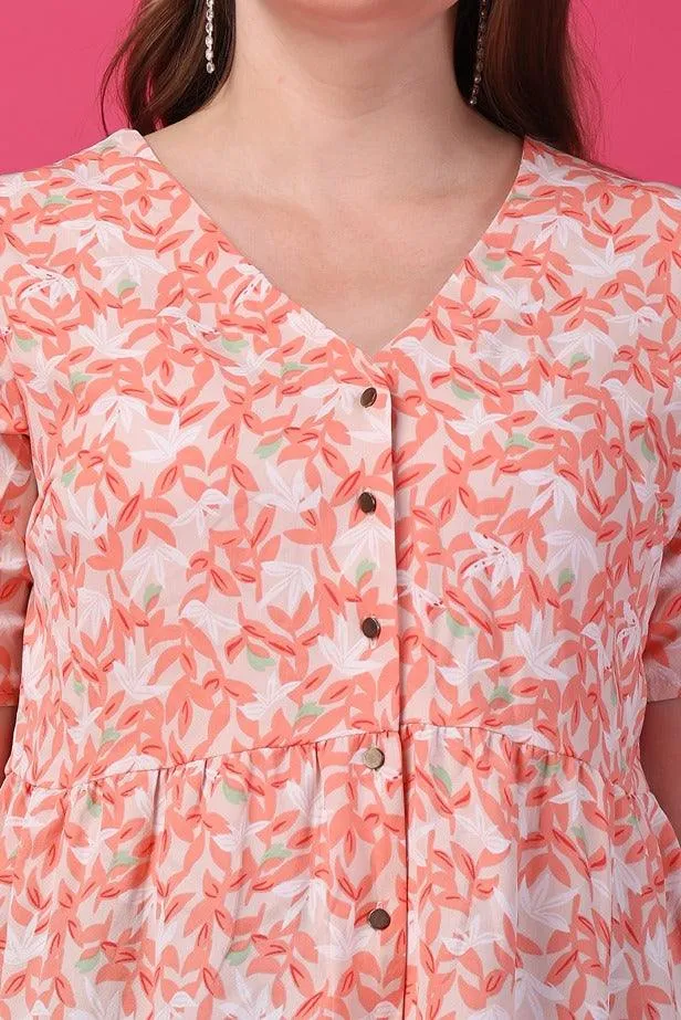Leaves Printed Top with Front Buttons