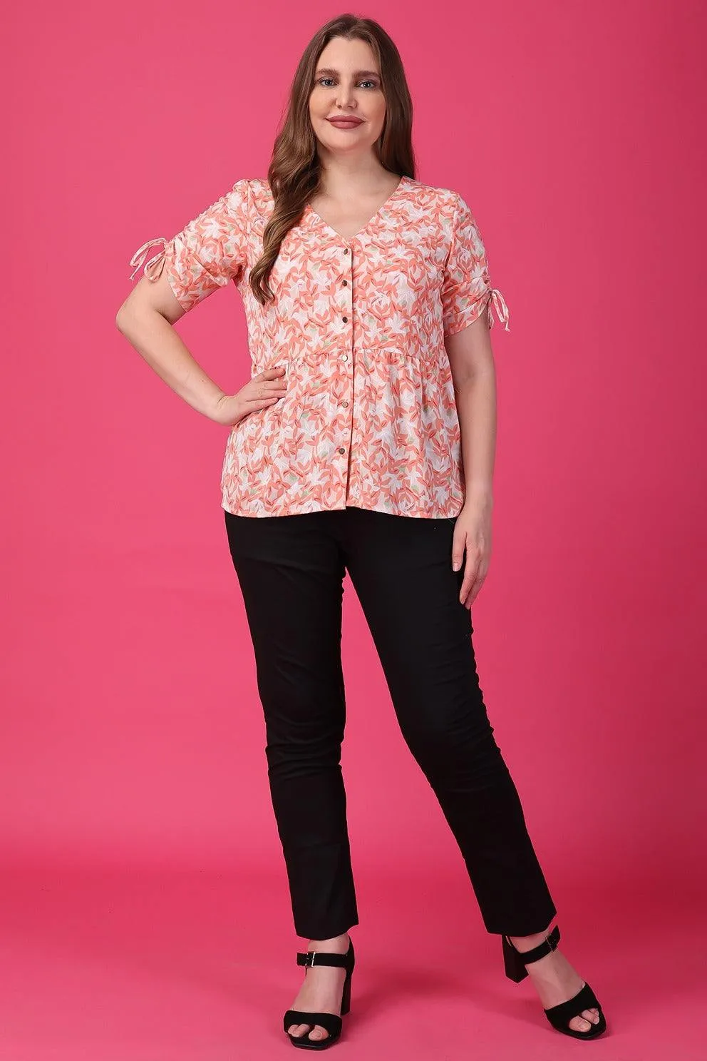Leaves Printed Top with Front Buttons