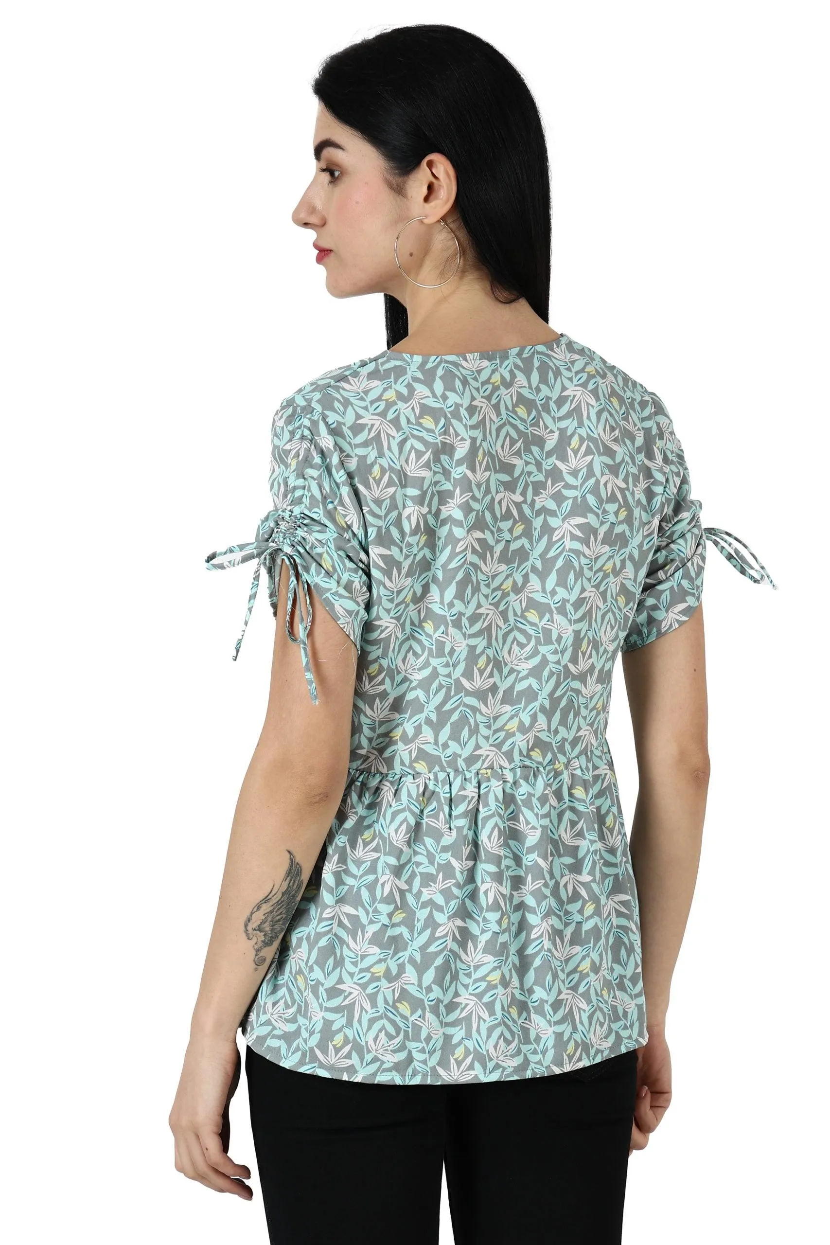 Leaves Printed Top with Front Buttons