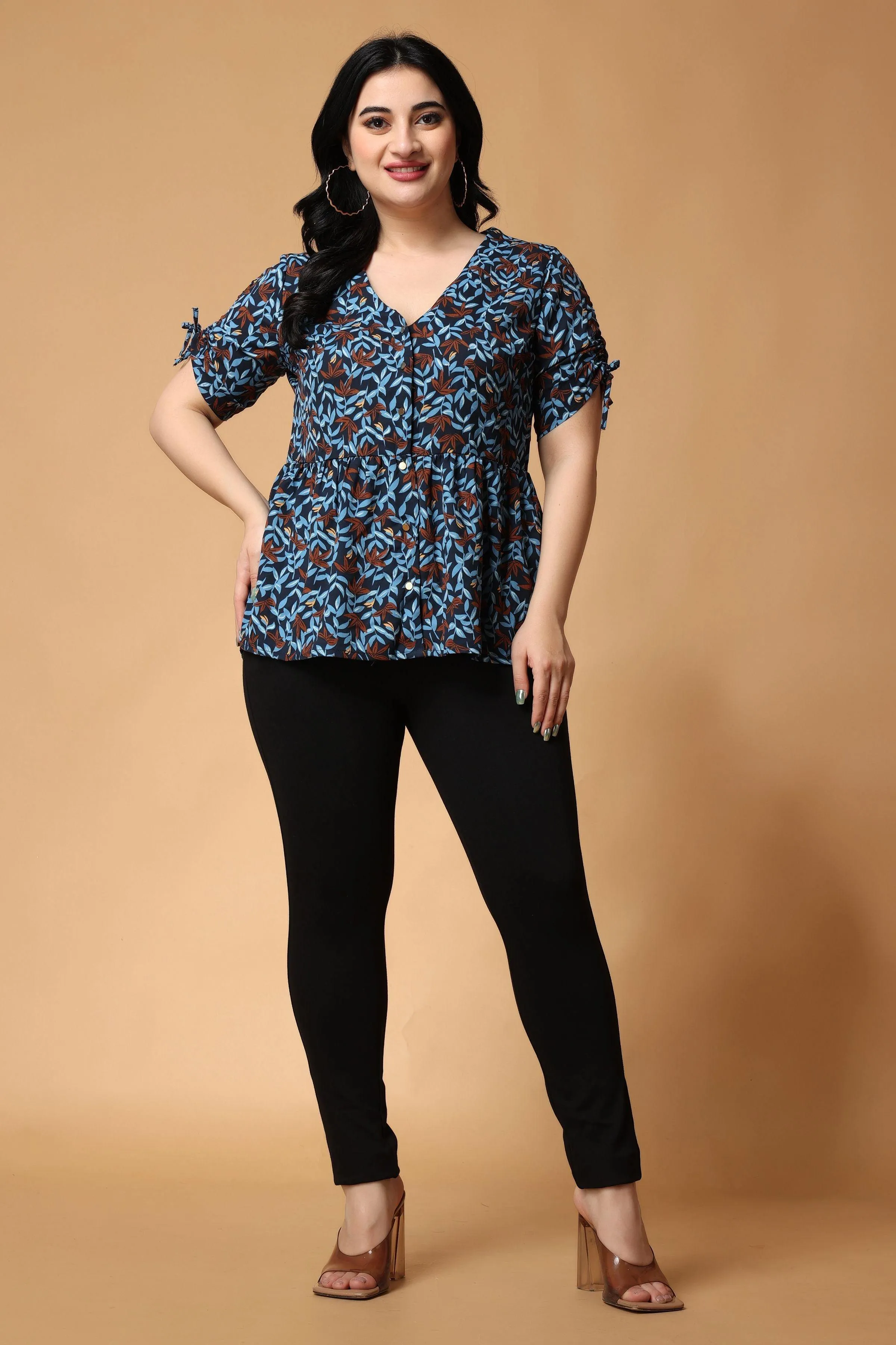 Leaves Printed Top with Front Buttons