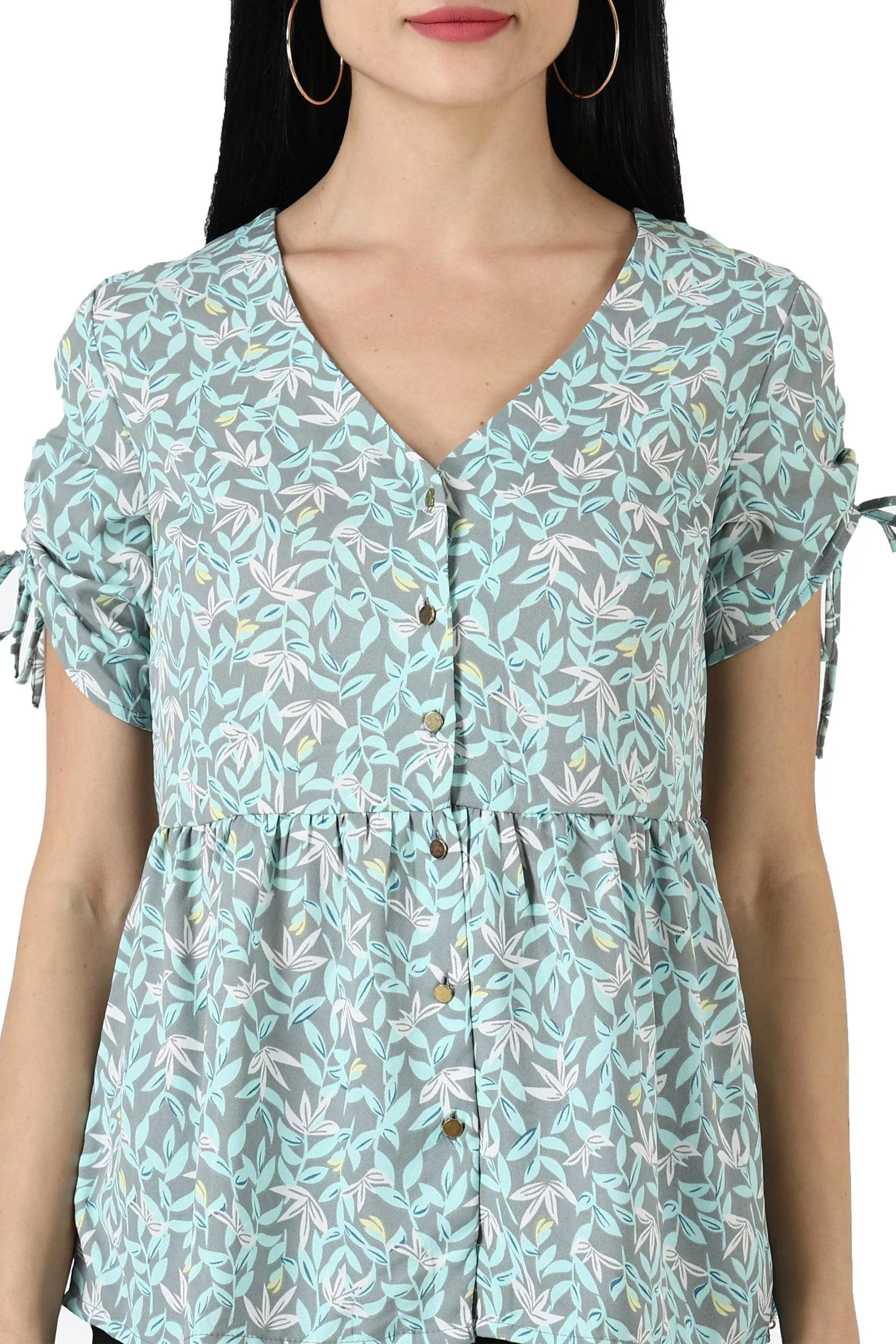 Leaves Printed Top with Front Buttons