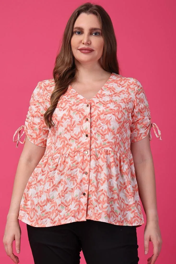Leaves Printed Top with Front Buttons