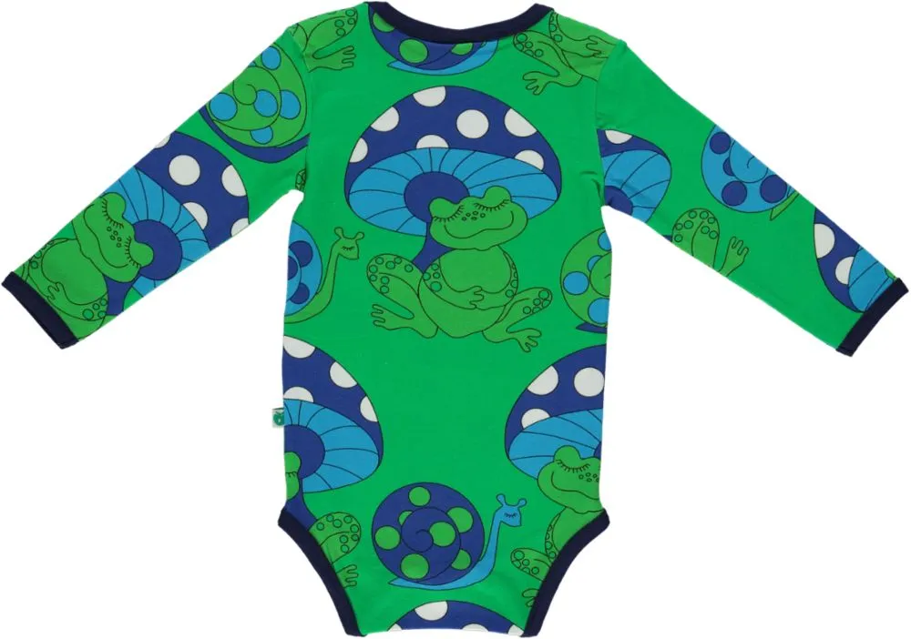 Long-sleeved baby body with frogs and snails