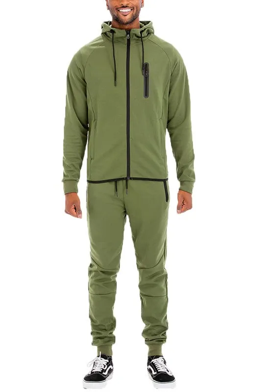 Men's Active Wear Lime Green Zipper Jacket & Pants Tracksuit