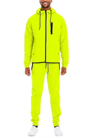 Men's Active Wear Lime Green Zipper Jacket & Pants Tracksuit