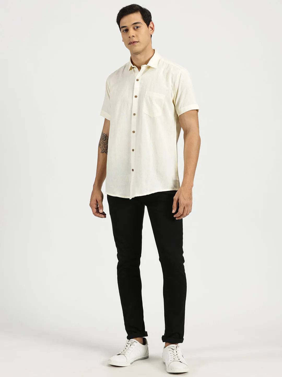 Off-white Slub Soft Cotton Halfsleeves Shirt