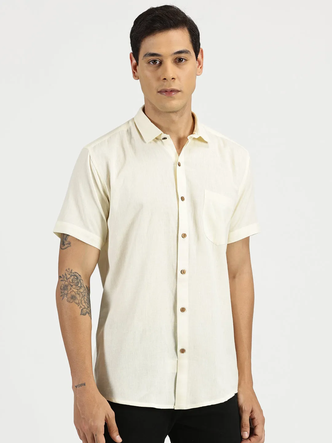 Off-white Slub Soft Cotton Halfsleeves Shirt