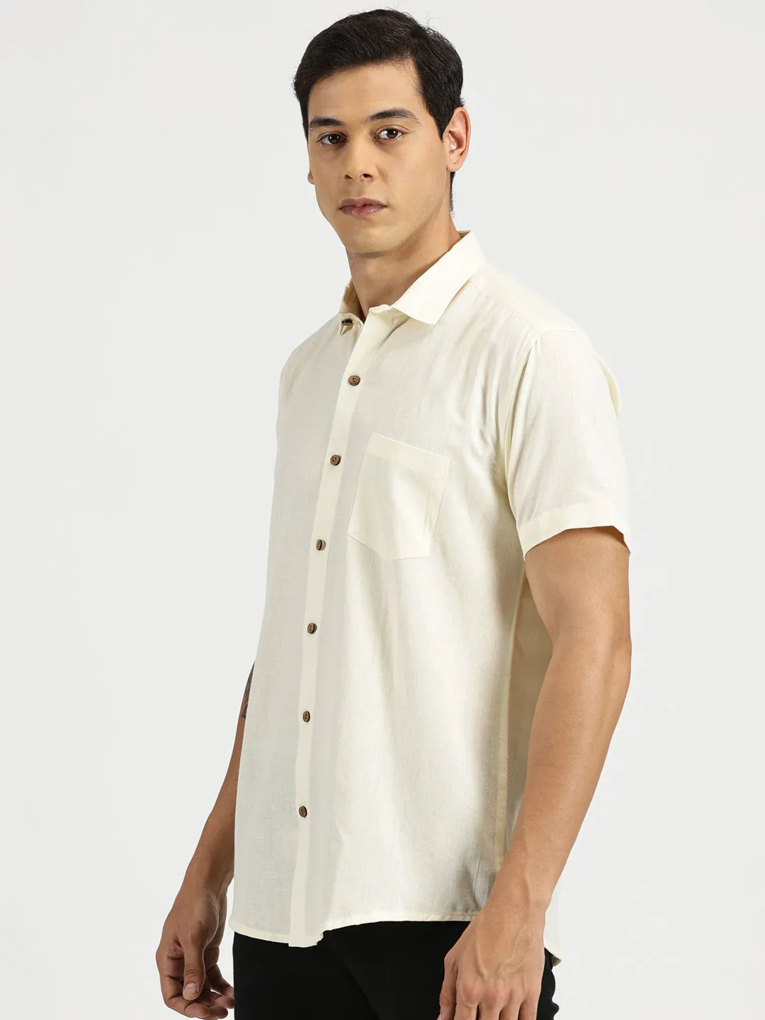 Off-white Slub Soft Cotton Halfsleeves Shirt