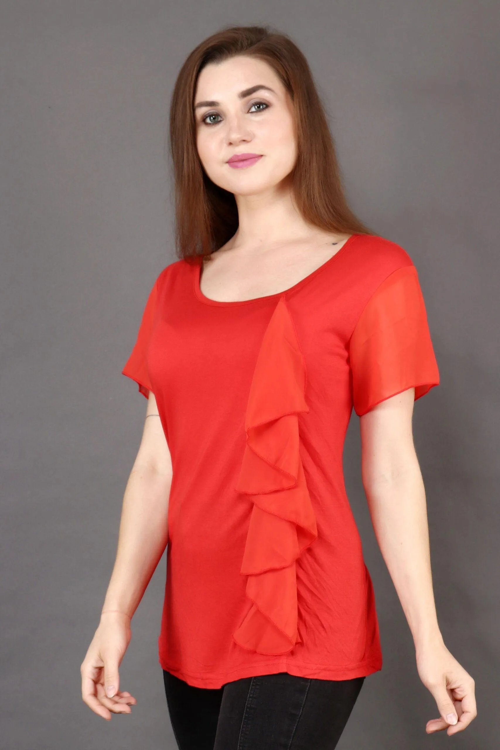 Orange Solid Top with Front Frill