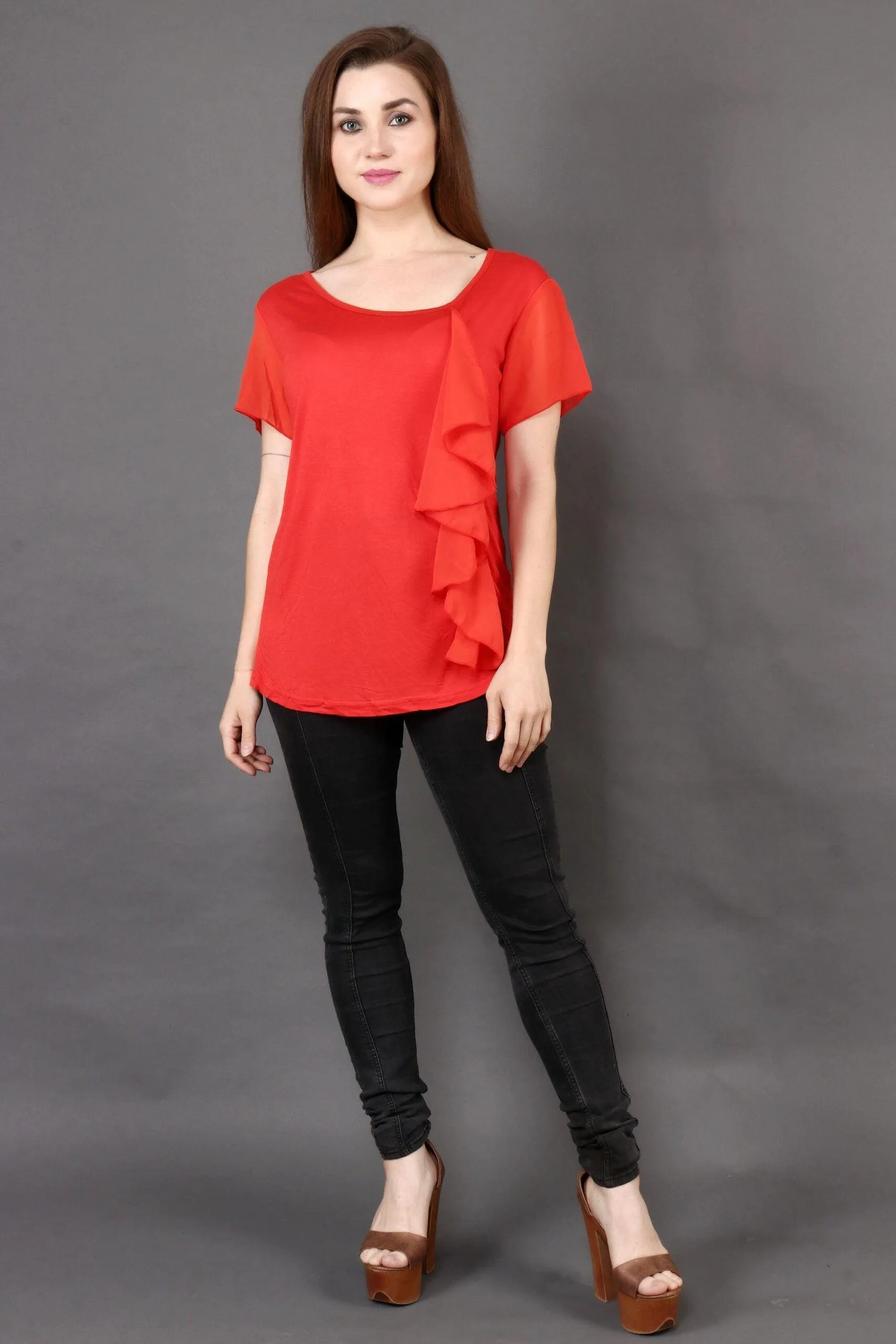 Orange Solid Top with Front Frill
