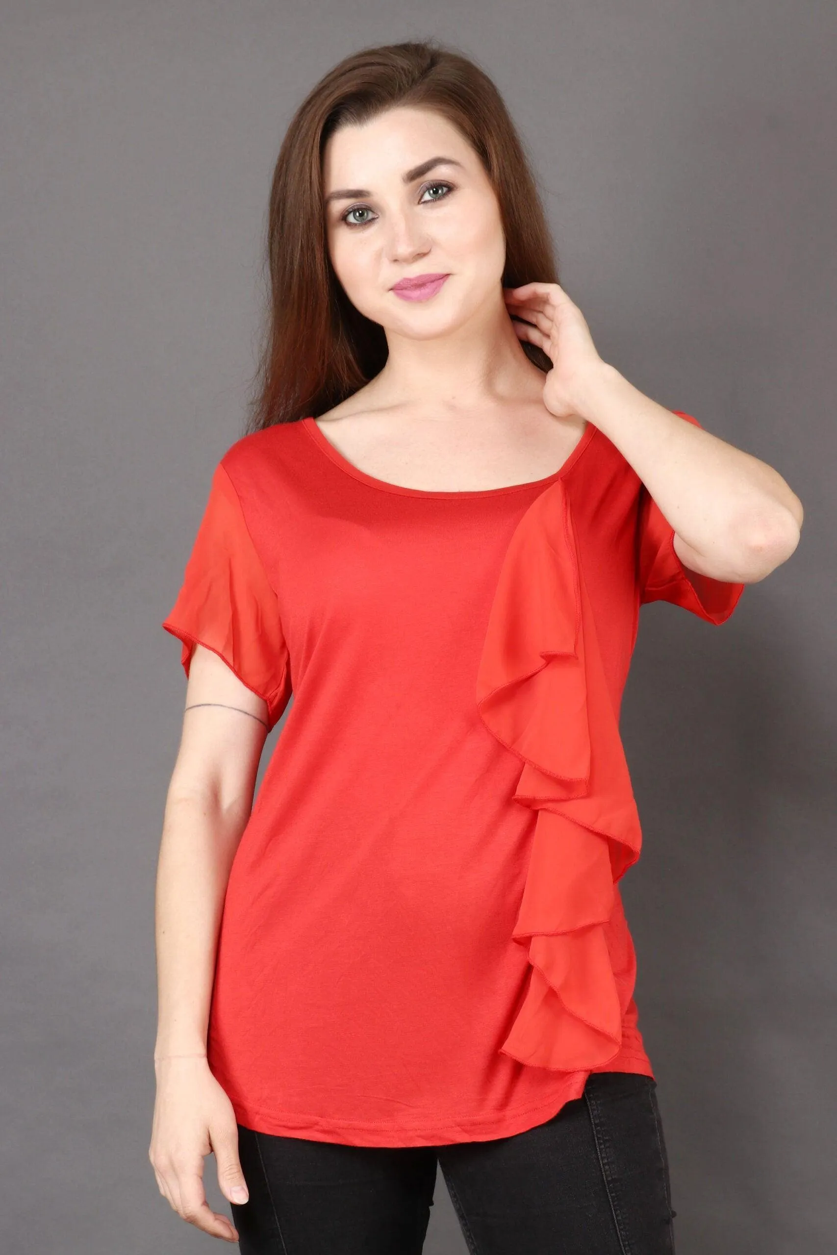 Orange Solid Top with Front Frill