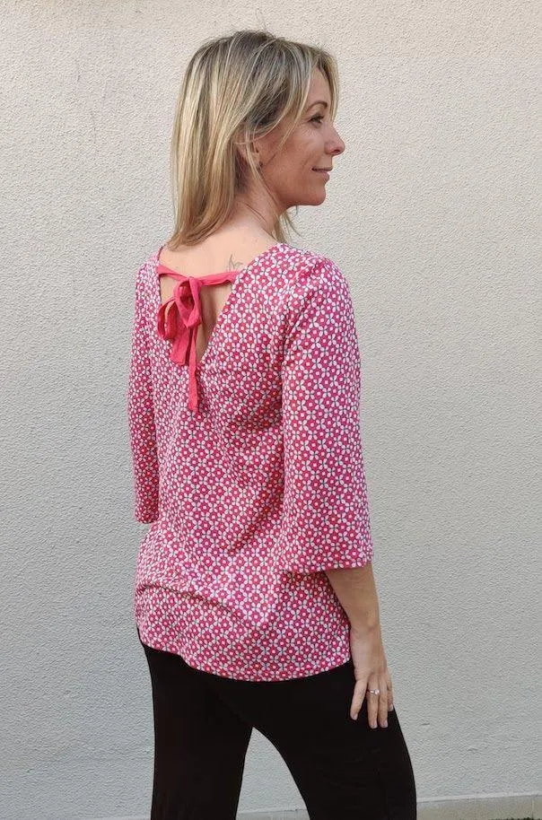 Pink Graphic Printed Back Tie Top