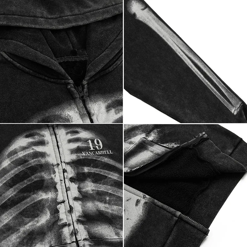 PopFlying Oversize Washed Graphic Hoodie Skeleton