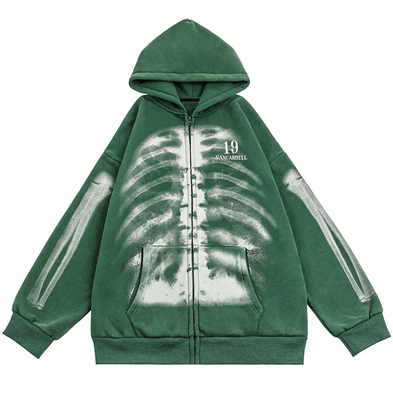 PopFlying Oversize Washed Graphic Hoodie Skeleton