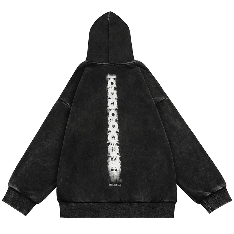 PopFlying Oversize Washed Graphic Hoodie Skeleton