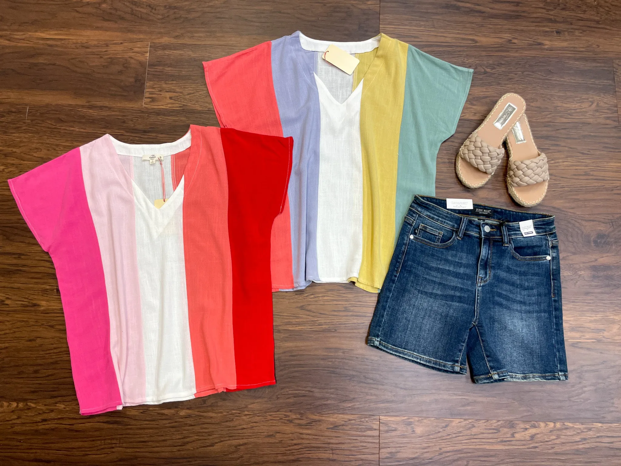 SALE! Shaney Striped Tops in Coral/Blue and Pink/Red