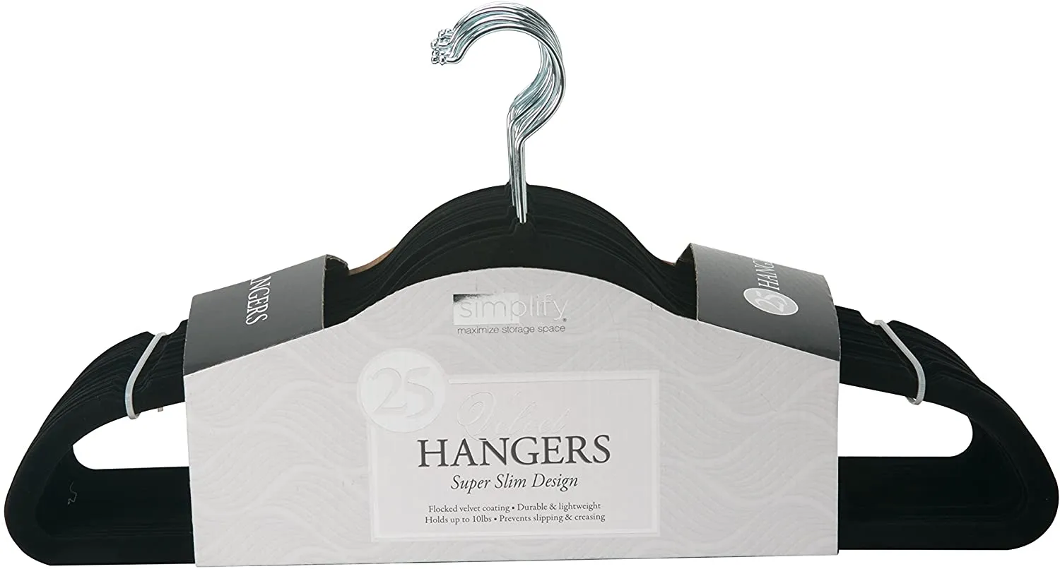 Simplify Black Slim Velvet Suit Hangers 25pk